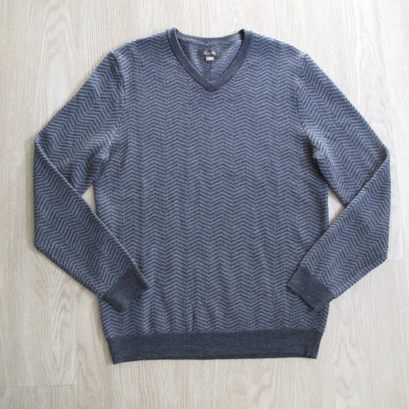 TASSO ELBA Grey Chevron Wool Blend Grandpa Sweater - Picture 14 of 14